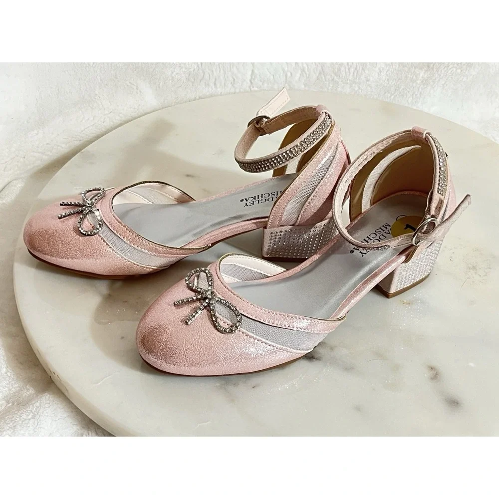 Badgley Mishcka Glittery Girls Elegant Dress Size 1 Little Girl Block Heels